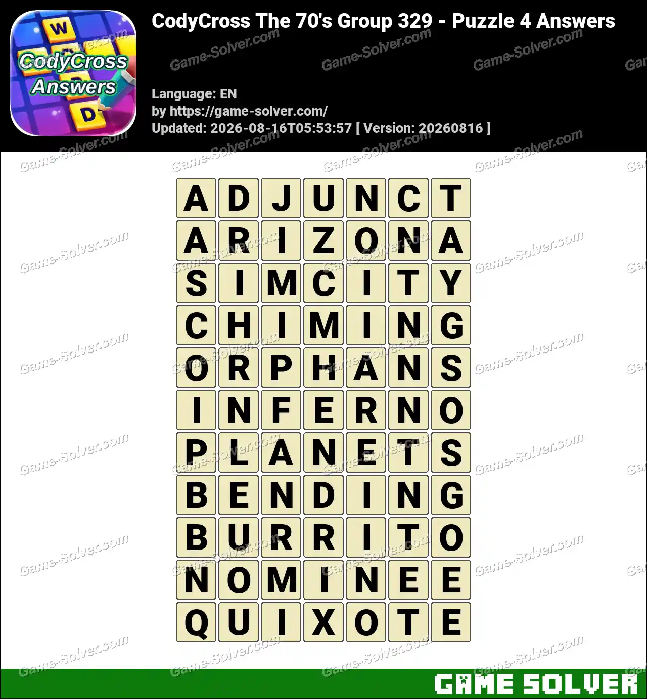 CodyCross The 70’s Group 329 – Puzzle 4 Answers
